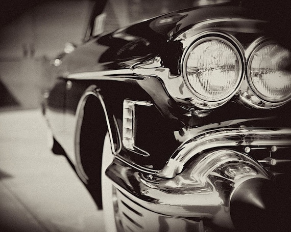 Vintage Chevy Cadillac headlamp.Car Chevrolet Automobile Auto Dude Manly Men Nostalgia. Retro noir. Gifts for him.