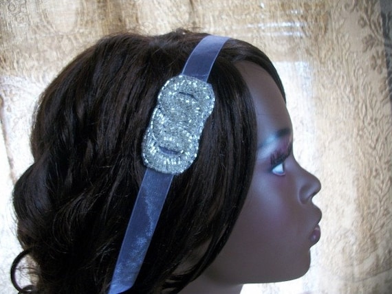 SALE - Glam Beaded Silver Ribbon Headband