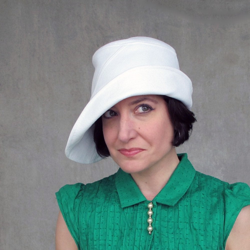 Summer hats white cotton denim sun hat, cloche, bucket hat : Harbinger
