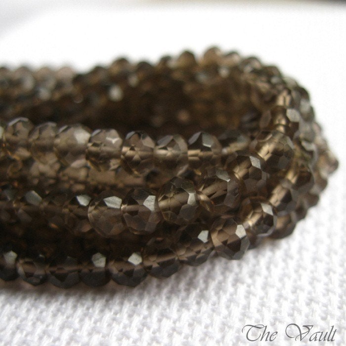 Smoky Quartz faceted rondelles, 4mm - 4.5mm, 40 gemstone beads, demi strand
