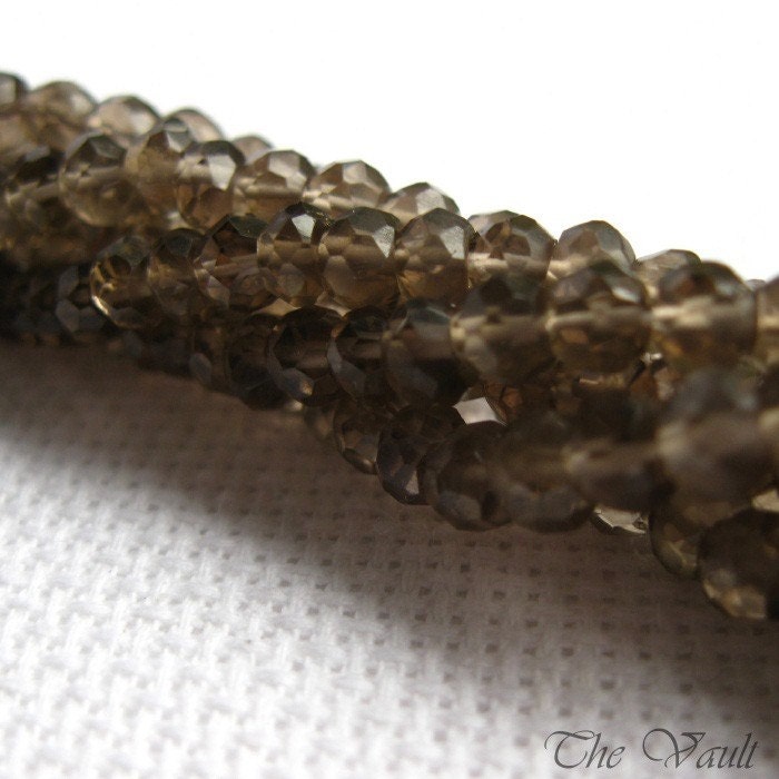 Smoky Quartz faceted rondelles, 4mm - 4.5mm, 40 gemstone beads, demi strand