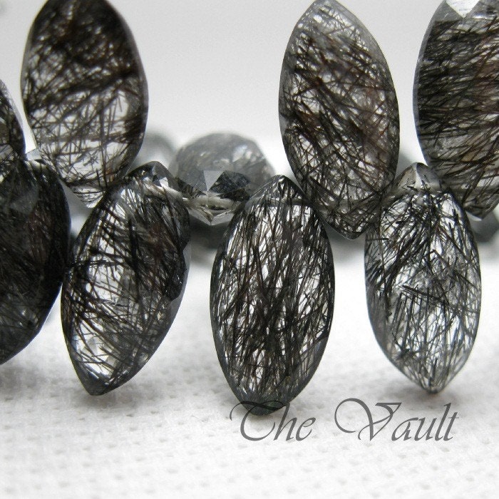 4 Tourmalinated Quartz 13mm marquise faceted briolettes