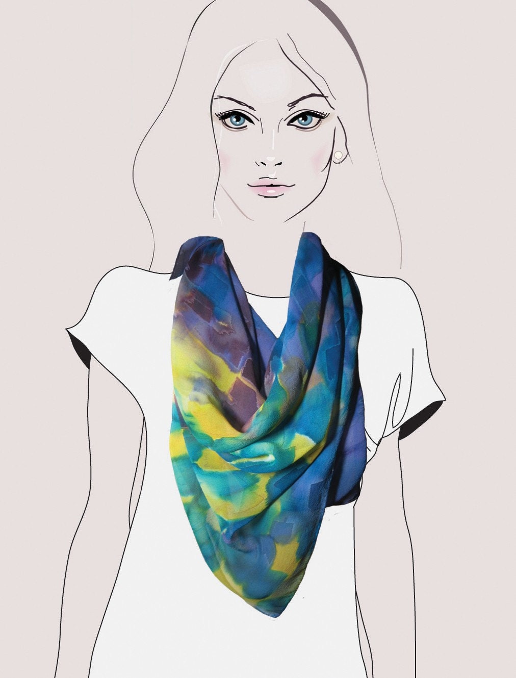 Watercolor Meadows - hand painted silk georgette scarf