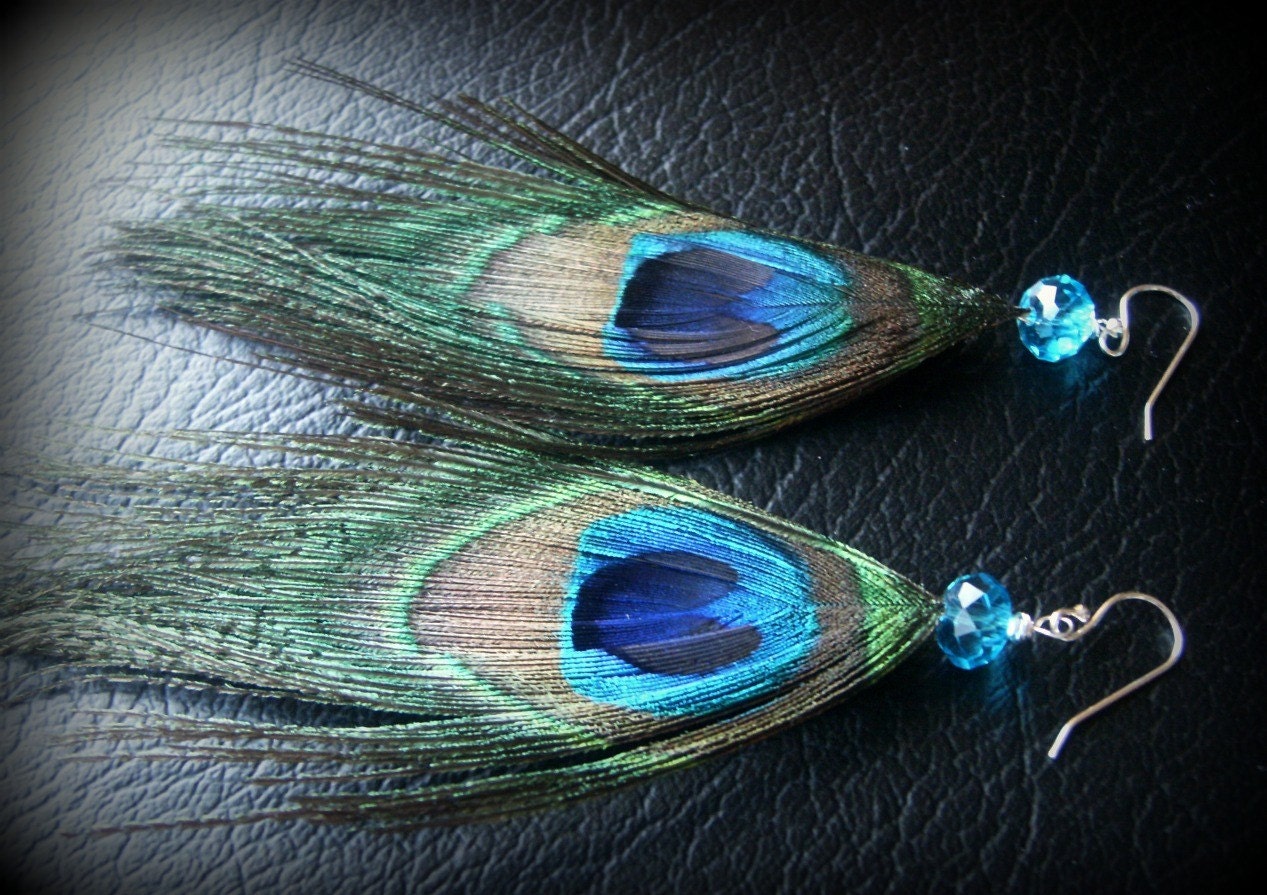 Peacock Earrings, Feather Earrings, Peacock Feather Earrings-The Flight of Fantasy Earrings