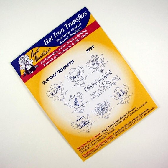 Aunt Martha's Hot Iron Transfers Floral Teapots 3898