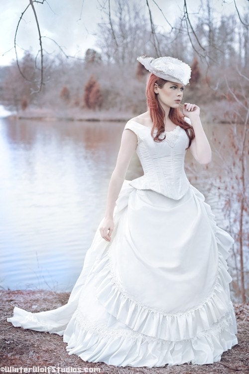 White Wedding Victorian  Reproduction Steampunk Corset Skirt Set Custom