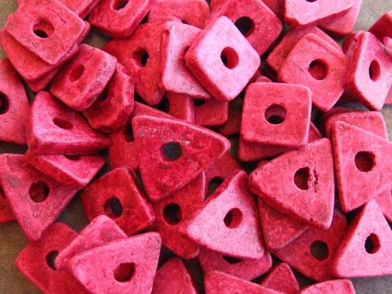 Greek Ceramic Beads - 25 PRIMITIVE GRENADINE Triangles and Squares