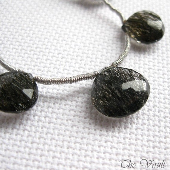 1 Tourmalinated Quartz 12-13mm heart faceted briolette focal