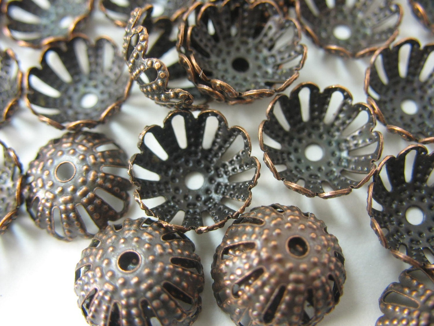 Antique Copper Bead Caps - Set of 30