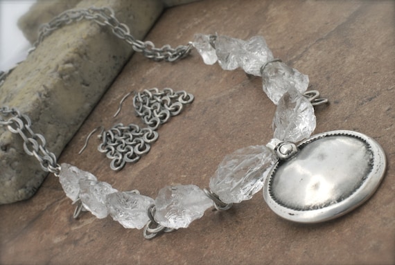 WABI SABI CRYSTAL Rustic Silver Pendant Necklace by Cheydrea