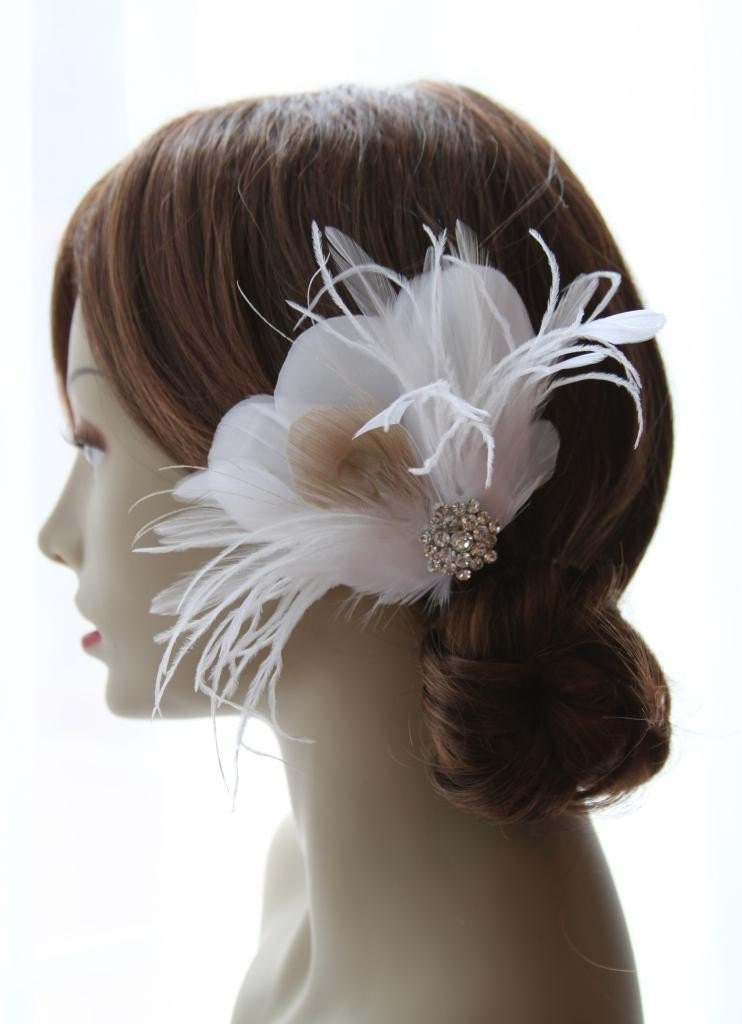 White Ivory Peacock Wedding Feather Fascinator From Madelinelittleboutiq