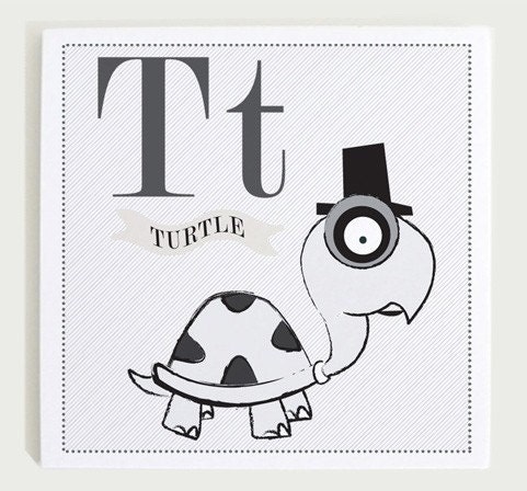 Tt is for Turtle Nursery Wall Art Print - 8 x 8