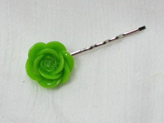 Vintage Inspired Lucite Flower Bobby Pin - 2 Piece Green