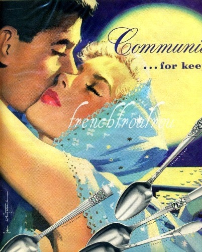 vintage pinup girls kiss illustration 1952 advertisement community silver