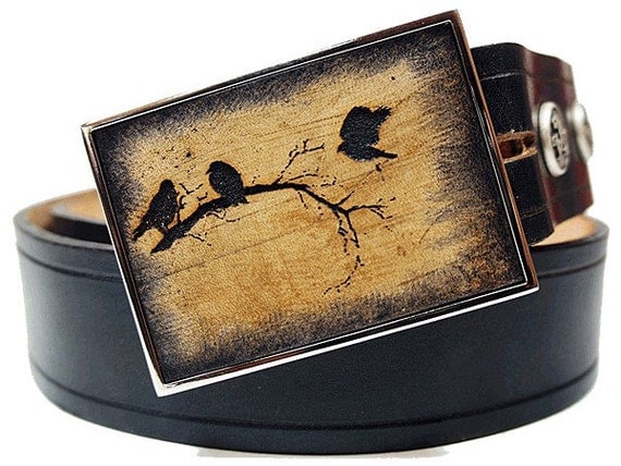 Inlay Leather Belt Buckle - Night of Crows