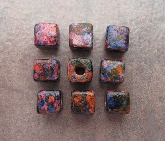 10 Greek Ceramic Beads MELITZANIA SQUARE 7x7mm Beads