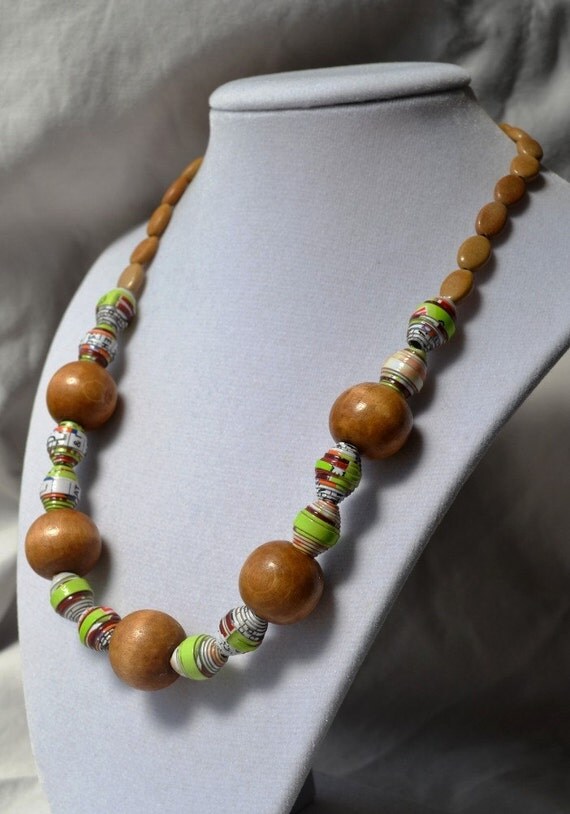 Cracker Box Paper Bead and Wood Necklace Baby Mum Mum