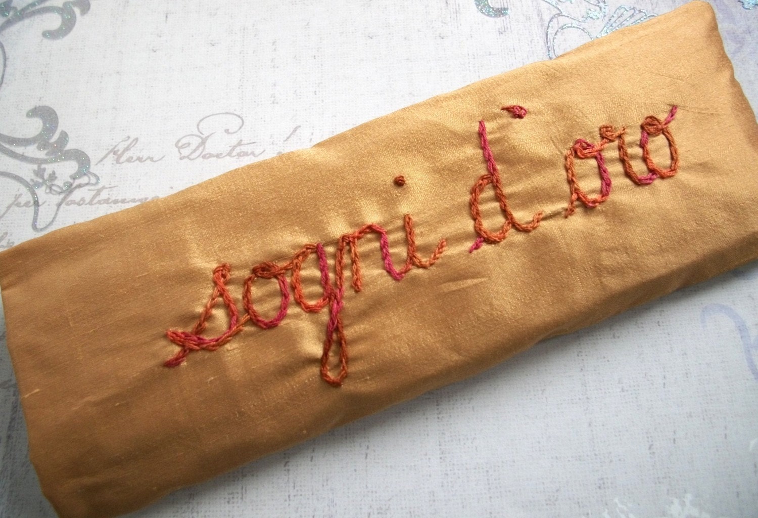 Lavender and Flaxseed Hand Embroidered Eye Pillow by Dolce Dreams