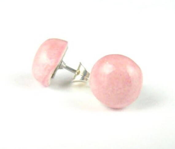 Deep Pink Ceramic Stud Earrings