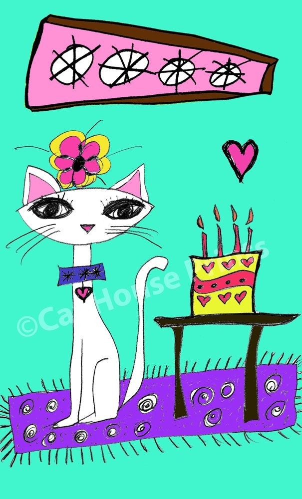 Birthday Cat Art Print 8.5 x 11
