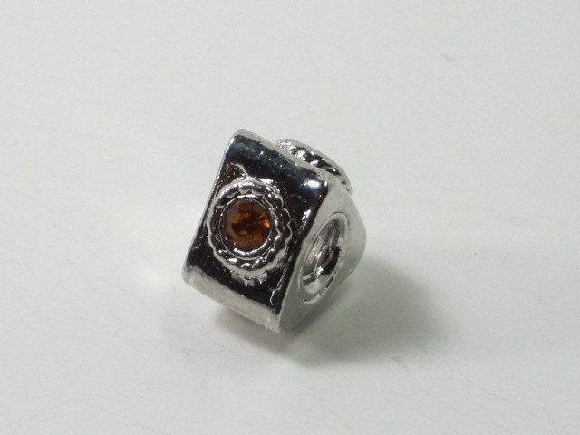 Pandora Style Charm - Triangle with Brown Inlaid Crystals - Threaded - b1