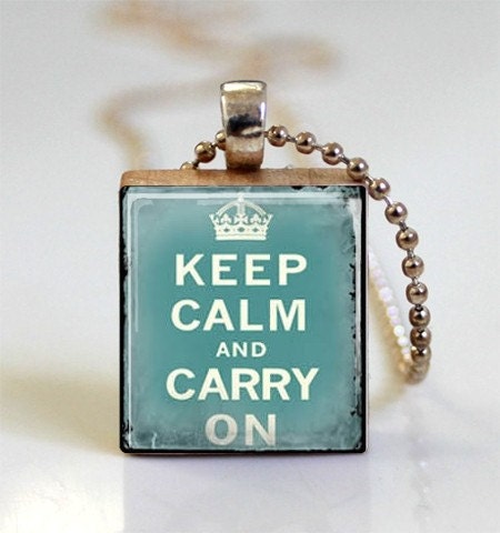 Keep Calm And Carry On Vintage Aqua Blue (ITEM S336) Free Ball Chain Necklace or Key Ring