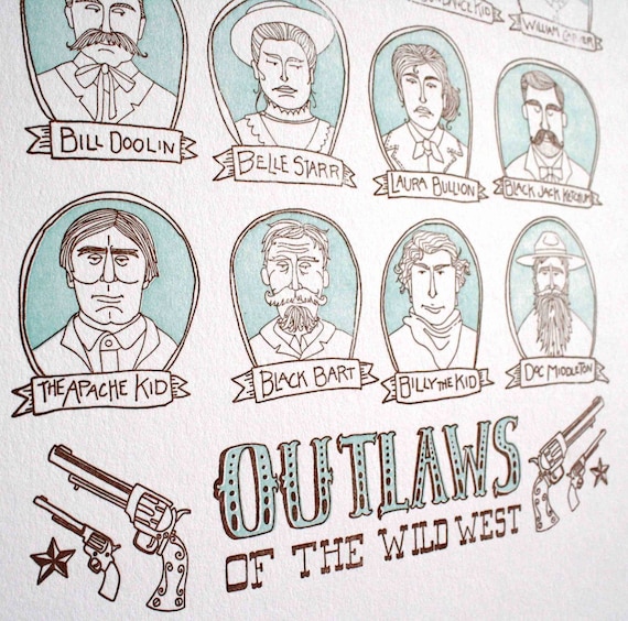 Outlaws of the Wild West Letterpress Print