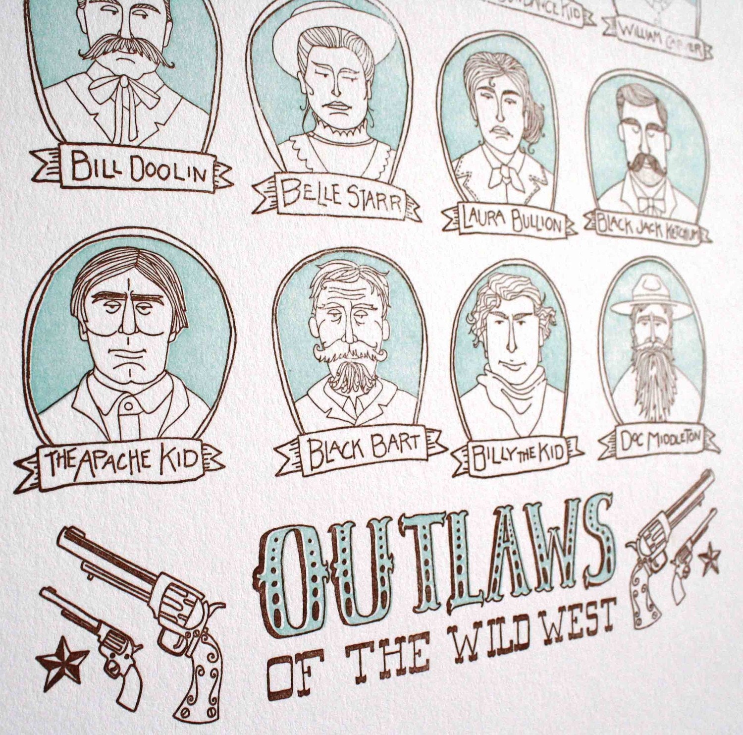 Outlaws of the Wild West Letterpress Print