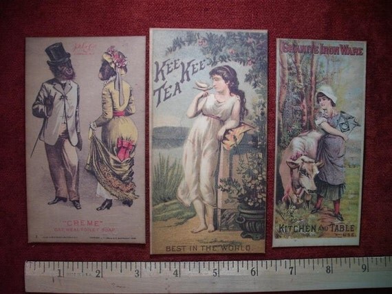Grouping Of 3 Victorian Style Advertising Trade Cards