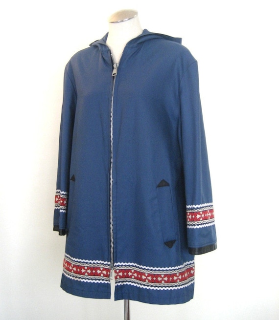 vintage Sky Blue Rain Coat with Cool Trim