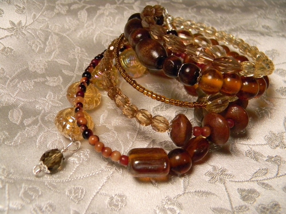 Eclectic Wooden and Glass Beaded Wrap Bracelet