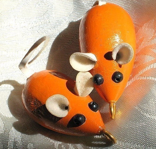 Mice Vintage Charms Halloween Orange Mouse Pendants Supply Lot Kitschy 2 Neon Jewelry Supplies Pleather Tails Earrings Mid Century