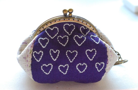 Sale Heart heart Embroidery purse (Metal Frame, My Own Design and Hand Made)