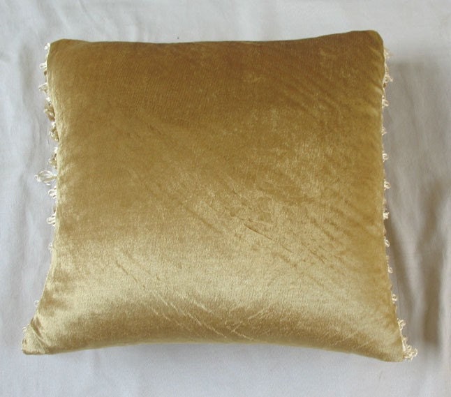 golden tan  velvet cushion cover with tassel detailing 16X16 inch throw pillow cover