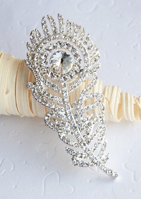 Rhinestone Brooch Component Crystal Peacock Feather Bridal Hair Comb Shoe