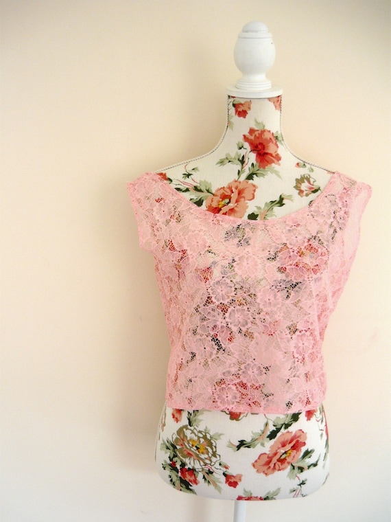 Handmade Pretty Pink Floral Lace Crop Top