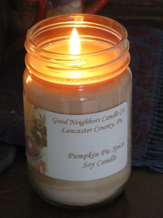 Pumpkin Pie Spice Soy Jar Candle with daisy cut lid 12 ounce Fall Thanksgiving