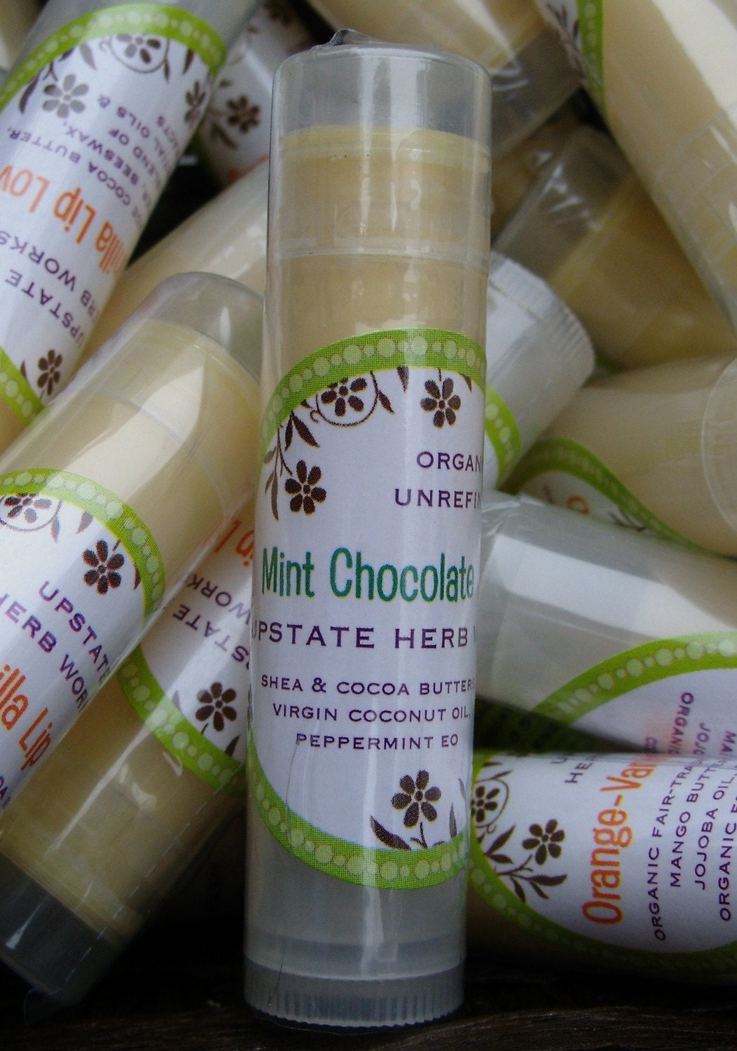 Mint Chocolate, Organic Shea & Fair Trade Cocoa Butters, Sea Buckthorn Extract, Paraben and Petroleum Free 0.15oz.