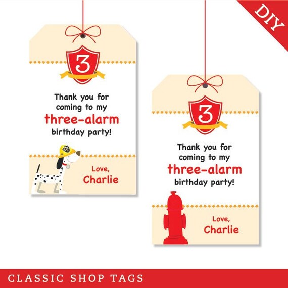 Fire Truck party - Personalized DIY printable favor tags