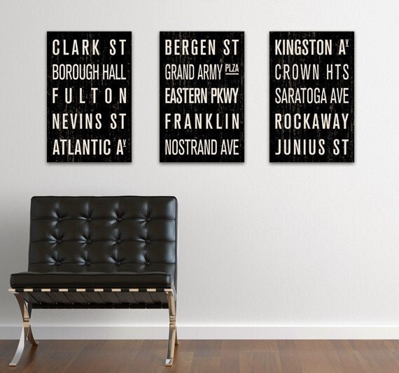 COLLECTION of 3 Brooklyn NY Subway Sign Prints. Bus Scrolls. 11 x 17