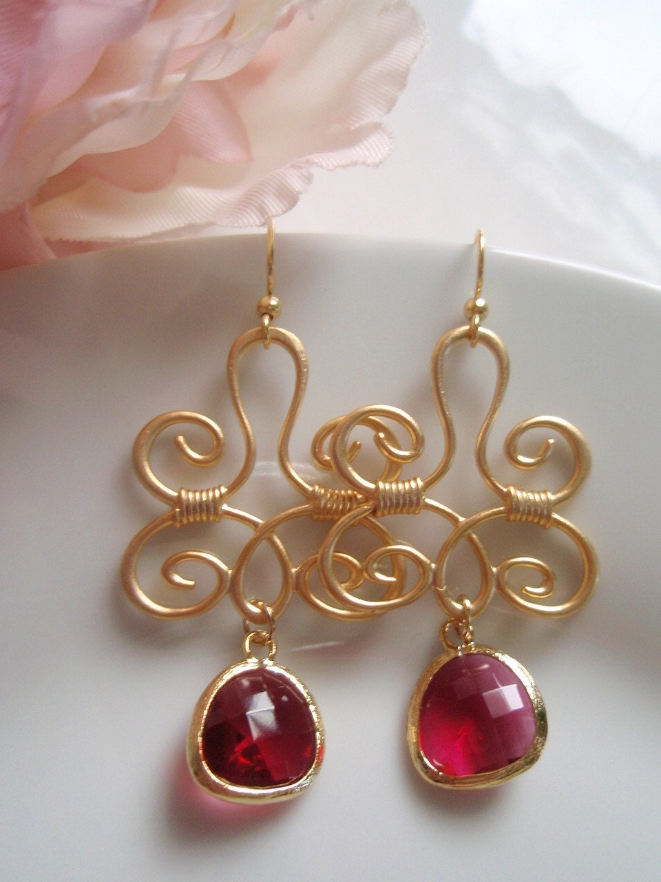Gold Bohemian Swirl - Fuchsia Earrings