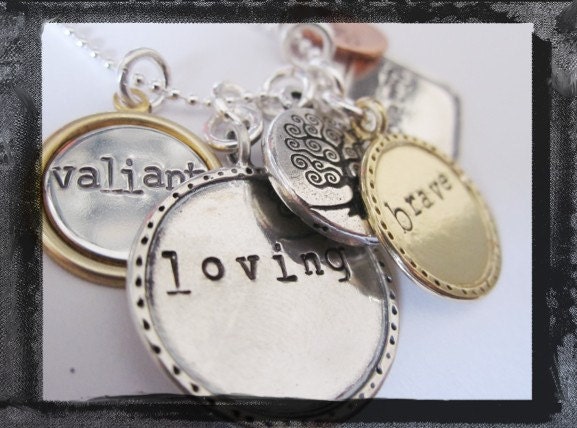 Hand Stamped Necklace with Mixed Metal Charms