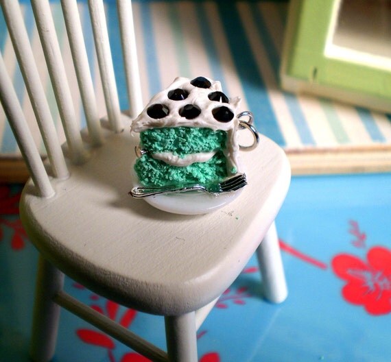 Slice of Mint Green Cake Necklace with Swarovski Crystals