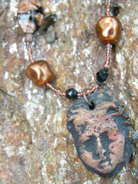 Raku Cupid Face Pendant Necklace