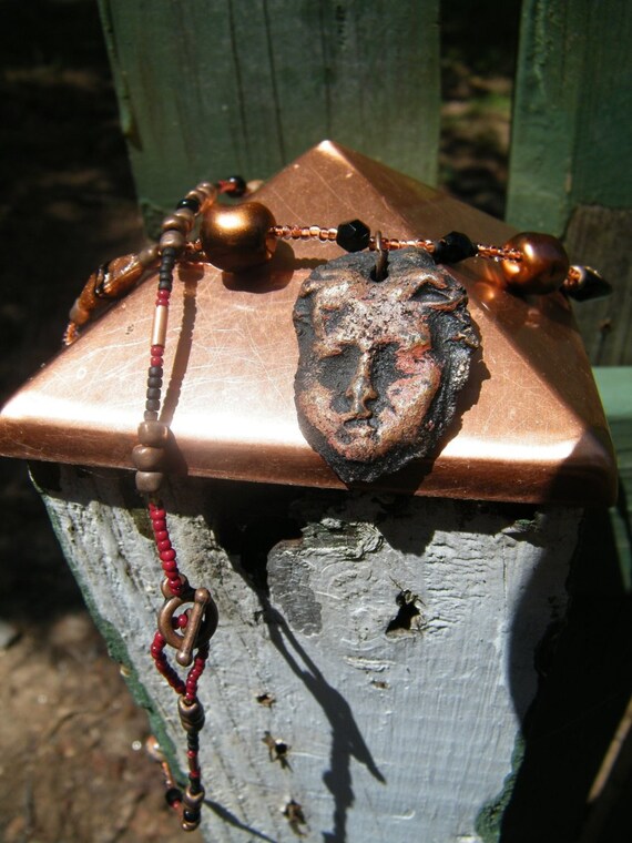 Raku Cupid Face Pendant Necklace
