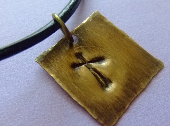 Men's Handstamped Rugged Cross Necklace Fathers Day First Communion Confirmation Baptism