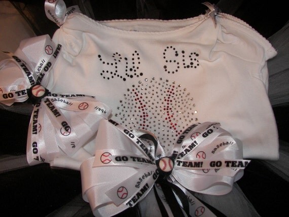 Baseball Bling Tutu Set--Lil Sis Design in Black and White-Lots of Bling-Free Headband