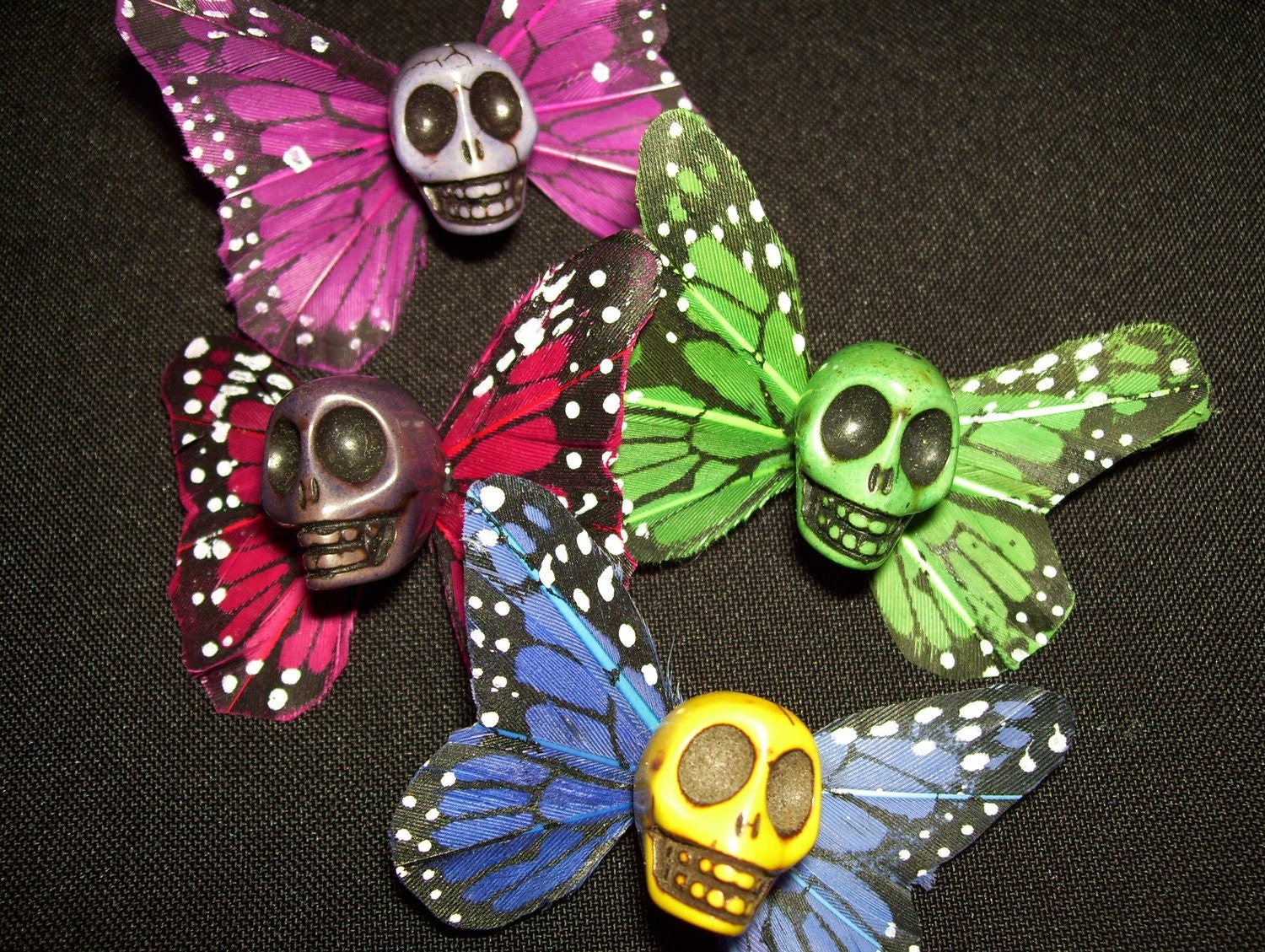 SKULLERFLY- set of 4 skull with butterfly wings on small clips----ready to ship----