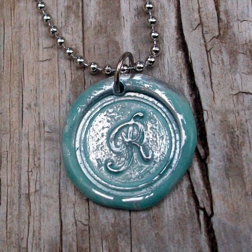 Personalized Wax Seal Initial Necklace In Jade