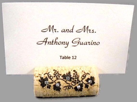 SET OF 10 Wine Cork Place Card Holders with Crystals Item 1152